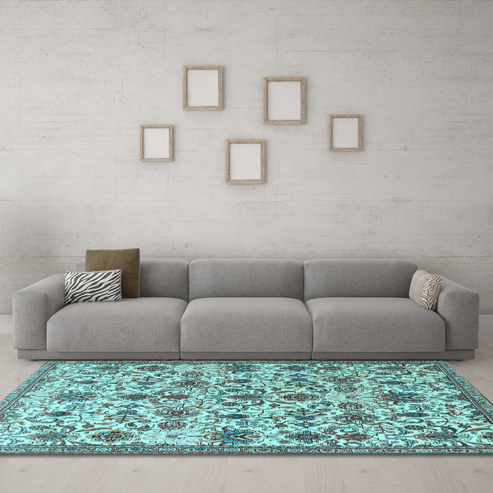 Machine Washable Persian Light Blue Traditional Rug in a Living Room, wshtr3991lblu