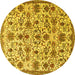 Round Machine Washable Persian Yellow Traditional Rug, wshtr3991yw