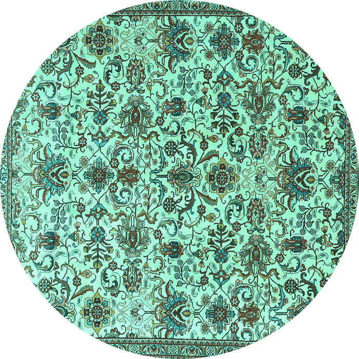 Round Persian Turquoise Traditional Rug, tr3991turq