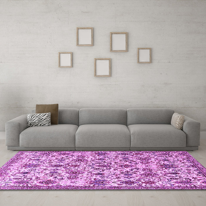 Machine Washable Persian Purple Traditional Area Rugs in a Living Room, wshtr3991pur