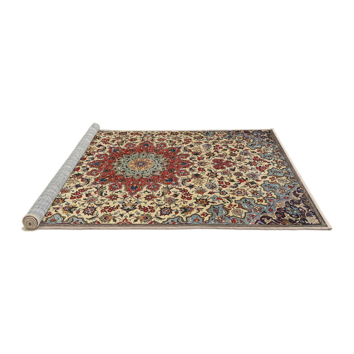 Sideview of Machine Washable Traditional Brown Sugar Brown Rug, wshtr3992