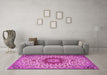 Machine Washable Medallion Pink Traditional Rug in a Living Room, wshtr3992pnk