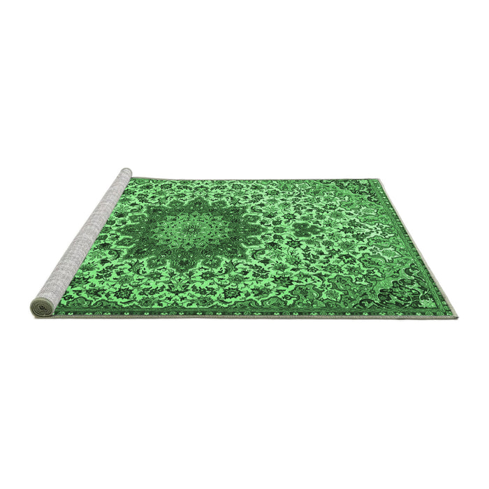 Sideview of Machine Washable Medallion Emerald Green Traditional Area Rugs, wshtr3992emgrn