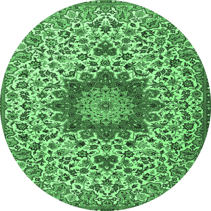 Round Medallion Emerald Green Traditional Rug, tr3992emgrn