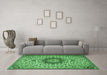 Machine Washable Medallion Emerald Green Traditional Area Rugs in a Living Room,, wshtr3992emgrn