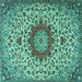 Square Machine Washable Medallion Turquoise Traditional Area Rugs, wshtr3992turq