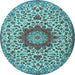 Round Medallion Light Blue Traditional Rug, tr3992lblu
