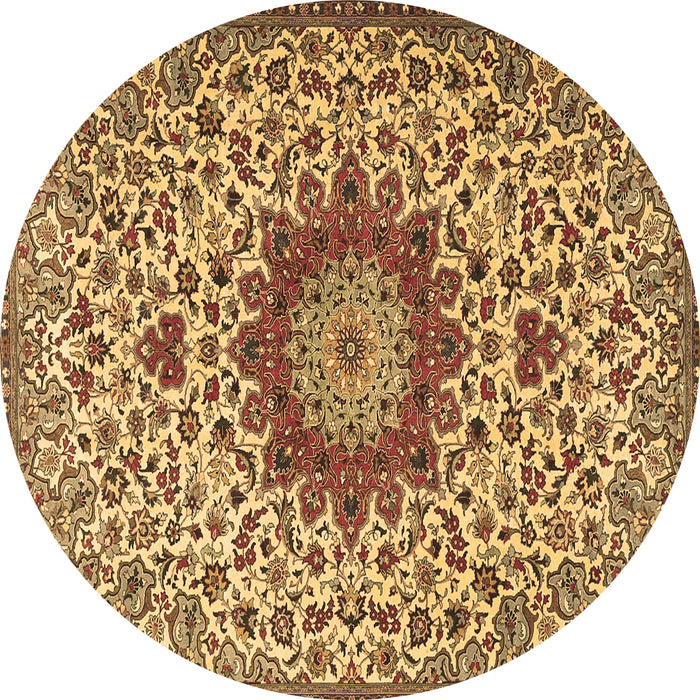 Round Machine Washable Medallion Brown Traditional Rug, wshtr3992brn