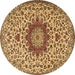 Round Machine Washable Medallion Brown Traditional Rug, wshtr3992brn