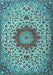 Machine Washable Medallion Light Blue Traditional Rug, wshtr3992lblu