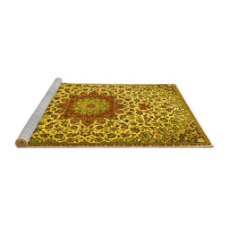 Sideview of Machine Washable Medallion Yellow Traditional Rug, wshtr3992yw