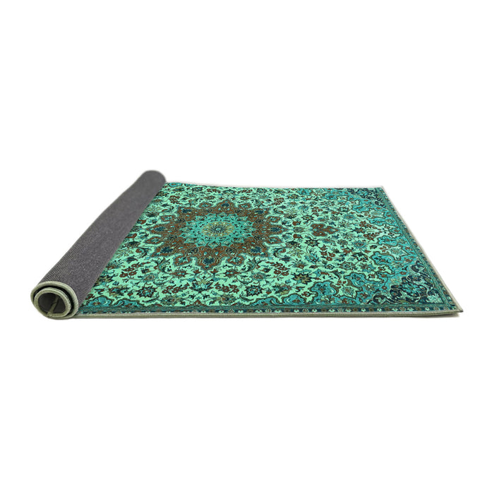 Sideview of Medallion Turquoise Traditional Rug, tr3992turq