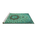 Sideview of Machine Washable Medallion Turquoise Traditional Area Rugs, wshtr3992turq