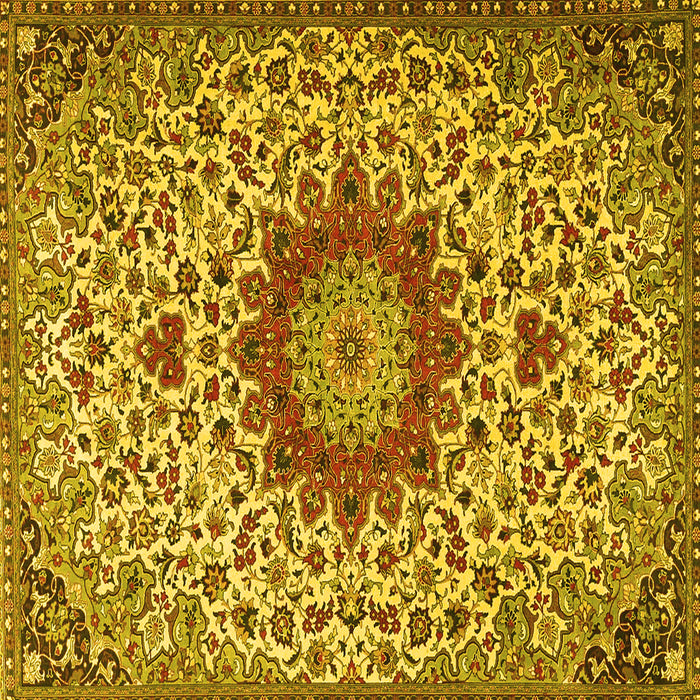 Square Machine Washable Medallion Yellow Traditional Rug, wshtr3992yw