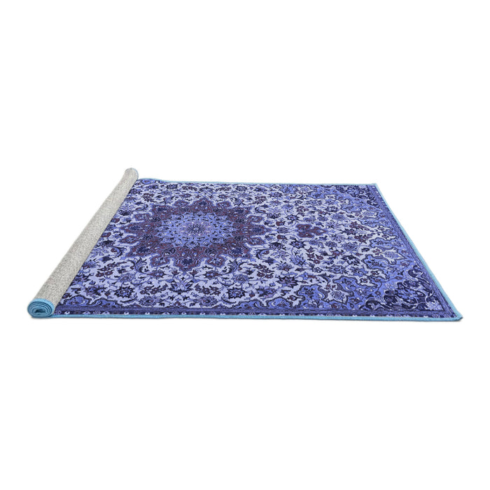 Sideview of Machine Washable Medallion Blue Traditional Rug, wshtr3992blu