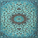 Square Machine Washable Medallion Light Blue Traditional Rug, wshtr3992lblu