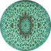 Round Machine Washable Medallion Turquoise Traditional Area Rugs, wshtr3992turq