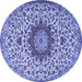 Round Machine Washable Medallion Blue Traditional Rug, wshtr3992blu