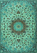 Machine Washable Medallion Turquoise Traditional Area Rugs, wshtr3992turq