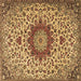 Square Machine Washable Medallion Brown Traditional Rug, wshtr3992brn