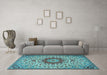 Machine Washable Medallion Light Blue Traditional Rug in a Living Room, wshtr3992lblu