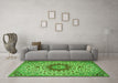 Machine Washable Medallion Green Traditional Area Rugs in a Living Room,, wshtr3992grn