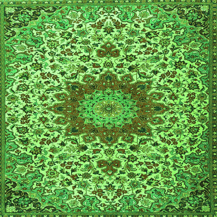 Round Machine Washable Medallion Green Traditional Area Rugs, wshtr3992grn