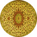 Round Machine Washable Medallion Yellow Traditional Rug, wshtr3992yw