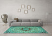 Machine Washable Medallion Turquoise Traditional Area Rugs in a Living Room,, wshtr3992turq