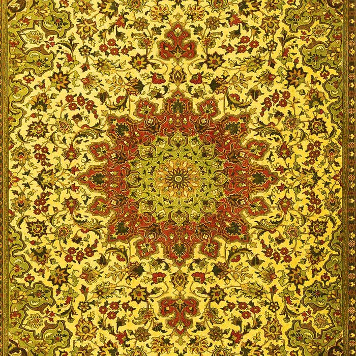 Machine Washable Medallion Yellow Traditional Rug, wshtr3992yw