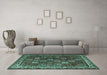 Machine Washable Persian Turquoise Traditional Area Rugs in a Living Room,, wshtr3993turq