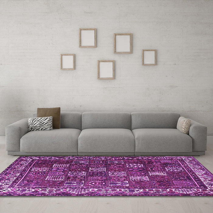 Machine Washable Persian Purple Traditional Area Rugs in a Living Room, wshtr3993pur