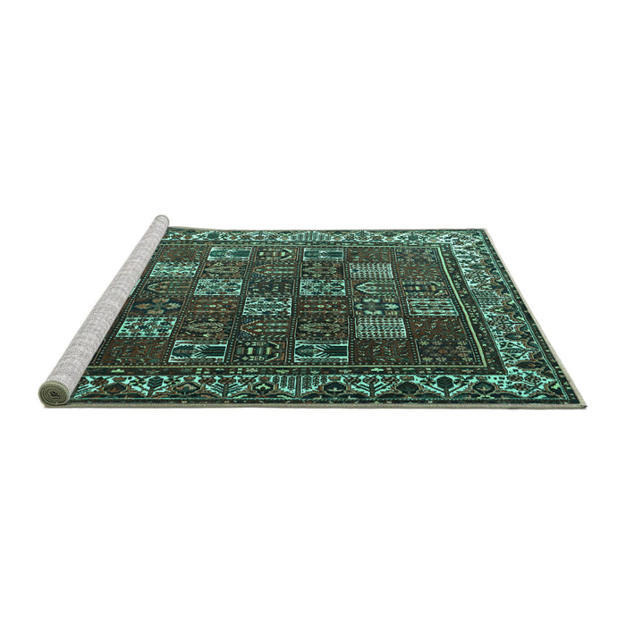 Sideview of Machine Washable Persian Turquoise Traditional Area Rugs, wshtr3993turq