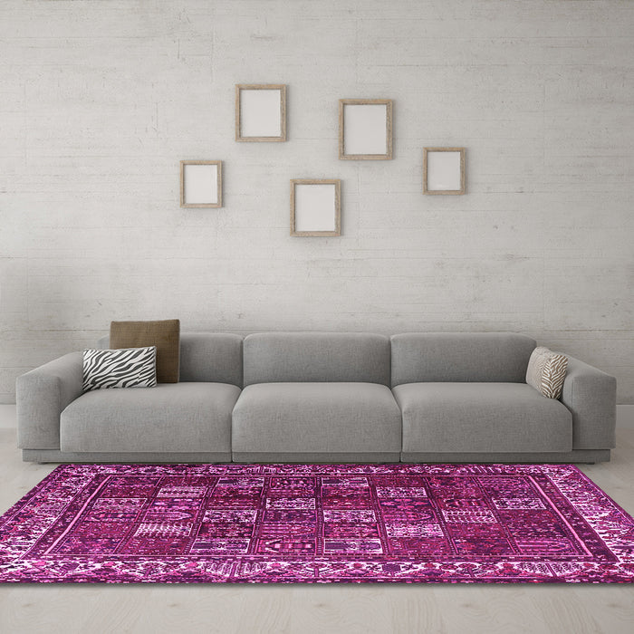 Machine Washable Persian Pink Traditional Rug in a Living Room, wshtr3993pnk