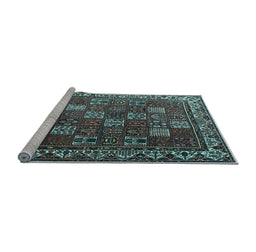 Sideview of Machine Washable Persian Light Blue Traditional Rug, wshtr3993lblu