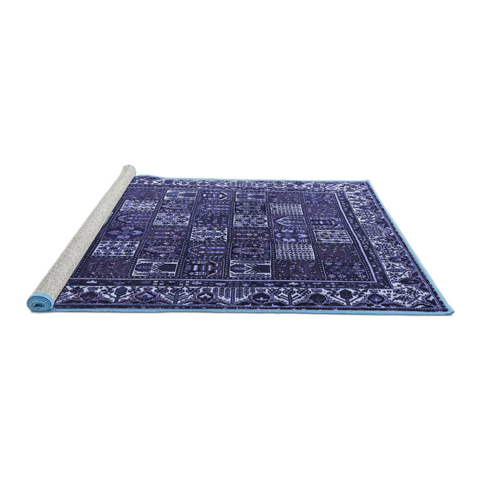 Sideview of Machine Washable Persian Blue Traditional Rug, wshtr3993blu