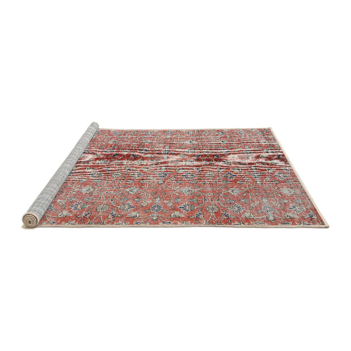 Sideview of Machine Washable Traditional Rose Pink Rug, wshtr3994