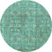 Round Machine Washable Persian Turquoise Traditional Area Rugs, wshtr3994turq