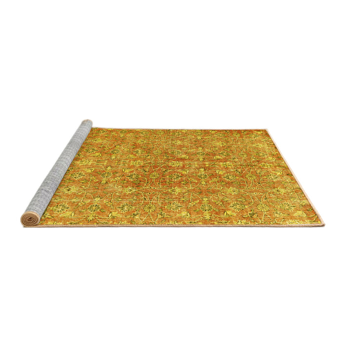 Sideview of Machine Washable Persian Yellow Traditional Rug, wshtr3994yw