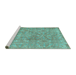 Sideview of Machine Washable Persian Turquoise Traditional Area Rugs, wshtr3994turq