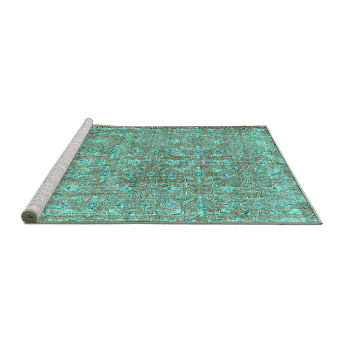 Sideview of Machine Washable Persian Turquoise Traditional Area Rugs, wshtr3994turq