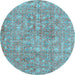 Round Machine Washable Persian Light Blue Traditional Rug, wshtr3994lblu