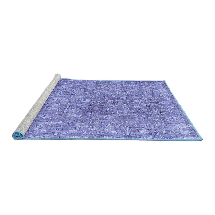 Sideview of Machine Washable Persian Blue Traditional Rug, wshtr3994blu