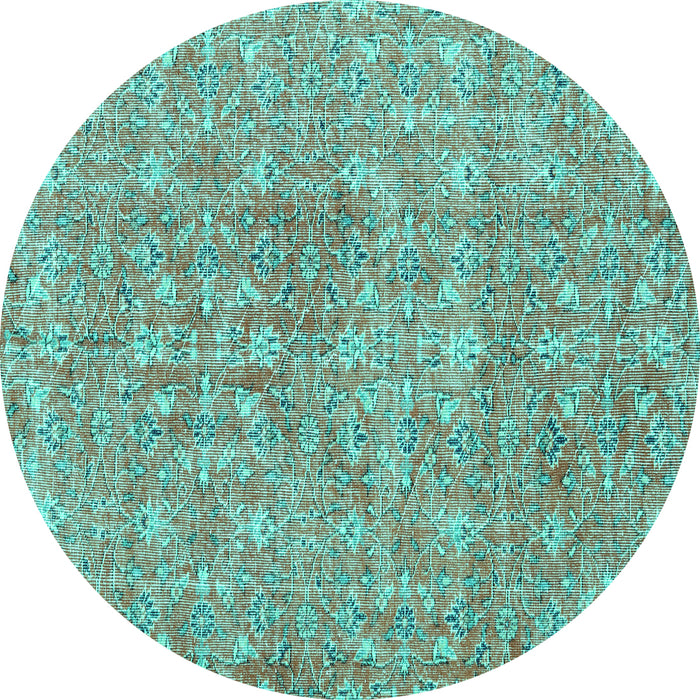 Round Persian Turquoise Traditional Rug, tr3994turq