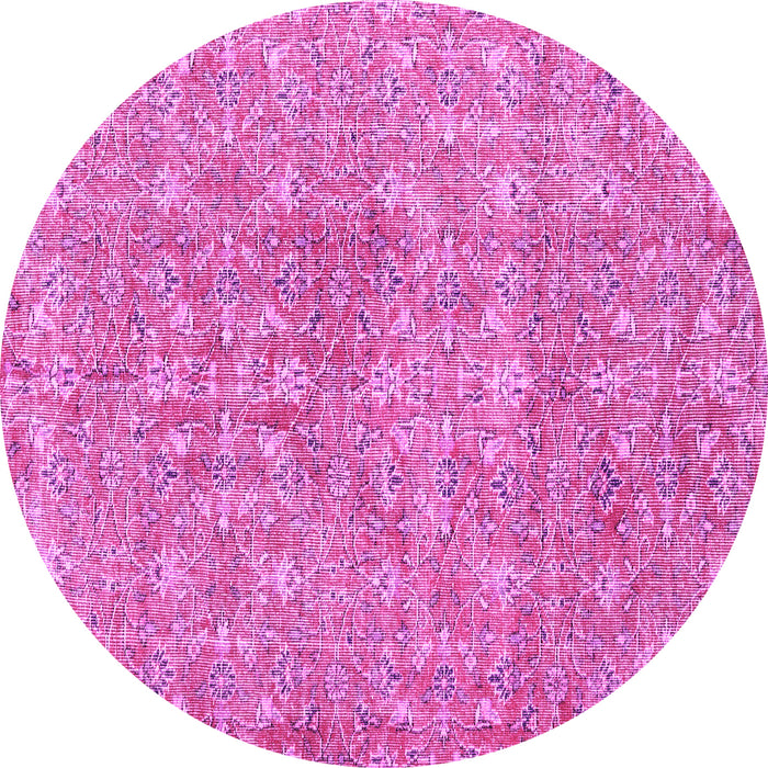 Round Machine Washable Persian Pink Traditional Rug, wshtr3994pnk