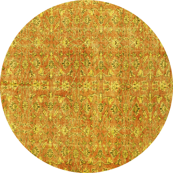 Round Machine Washable Persian Yellow Traditional Rug, wshtr3994yw