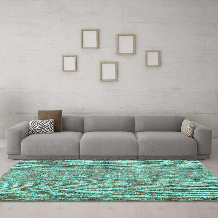 Machine Washable Persian Turquoise Traditional Area Rugs in a Living Room,, wshtr3994turq