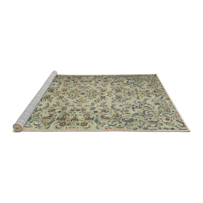 Sideview of Machine Washable Traditional Khaki Green Rug, wshtr3995