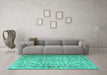 Machine Washable Persian Turquoise Traditional Area Rugs in a Living Room,, wshtr3995turq