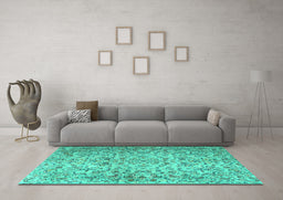 Machine Washable Persian Turquoise Traditional Area Rugs in a Living Room,, wshtr3995turq
